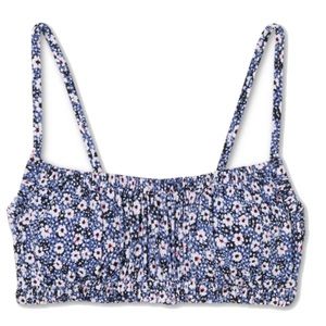 Juniors' Ribbed Bralette Bikini Top - Xhilaration™ Denim Blue Floral size S